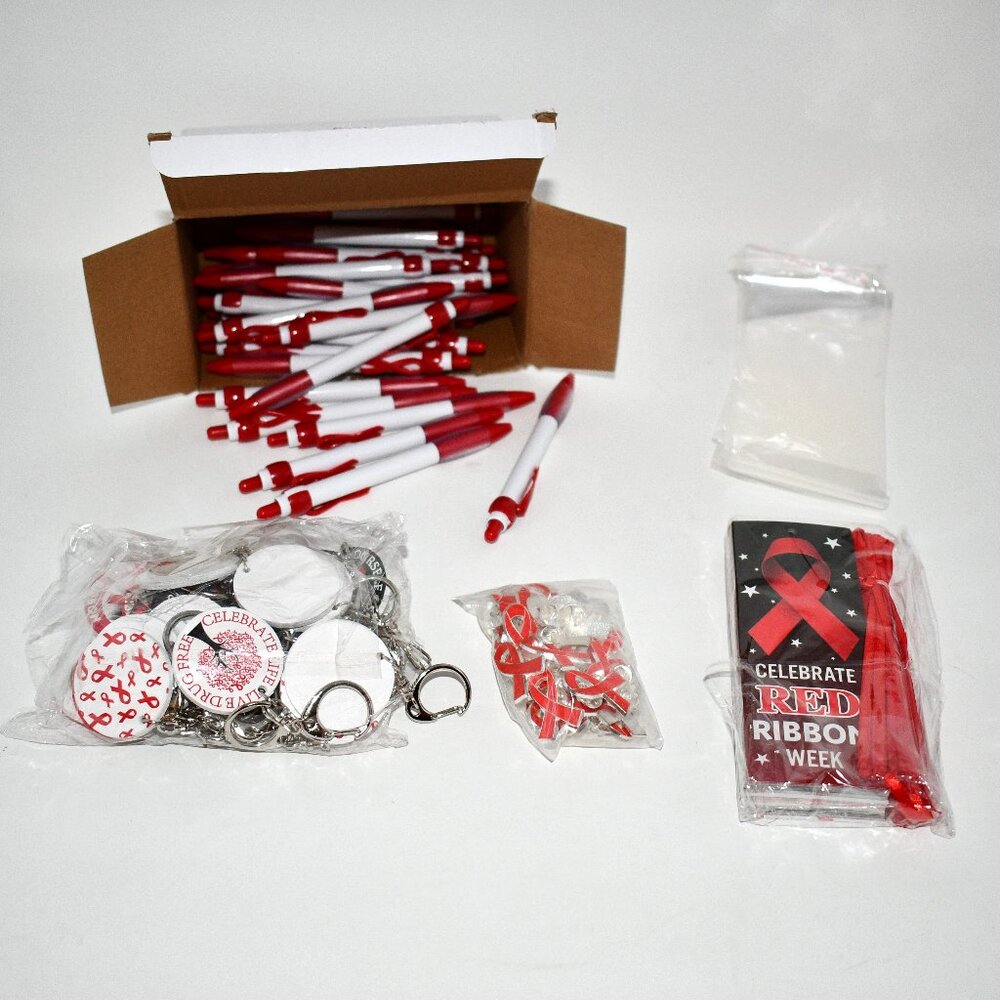 Yaomiao 180 Pcs Red Ribbon Week Supplies Bulk – Gift Bags, Anti-Drug Bracelets,